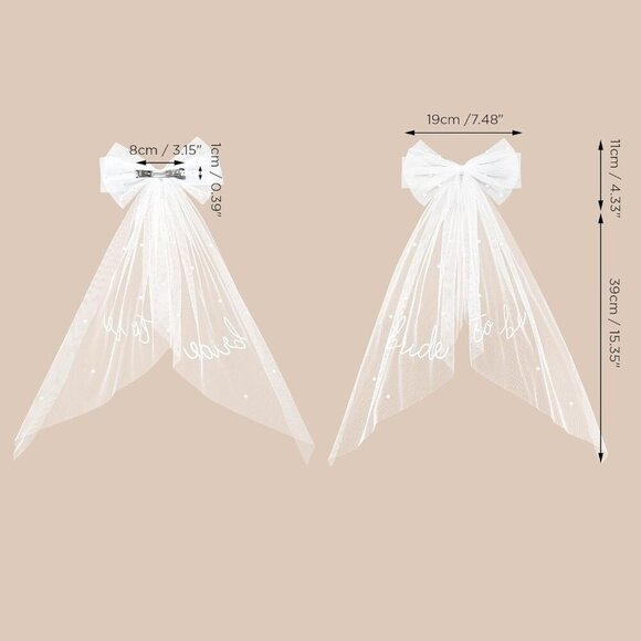 Bridal Hair Bow Veil Satin Pearl Clip for Weddings Bridal Shower Gift - Picture 6 of 9